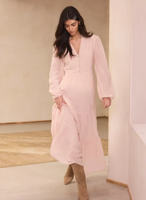 mint velvet boho maxi dress Light Pink Sale featuring a V